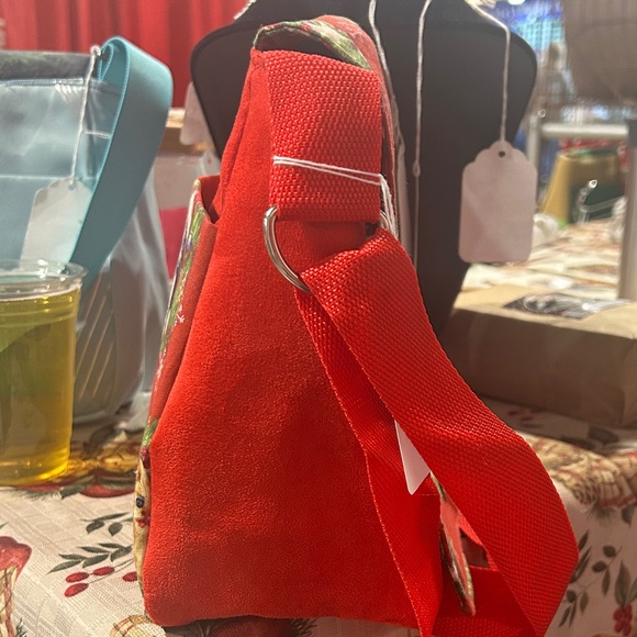 Festive Red Cat Print Shoulder Bag Handmade Washable - Picture 3 of 4